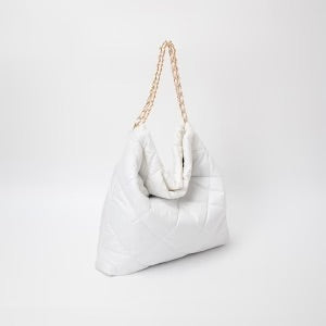 White Quilted Puffy Hobo Bag/jj