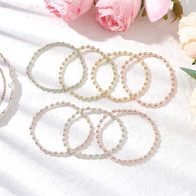 Pink & Gold Beaded Stretch Bracelet/jj/Code #4