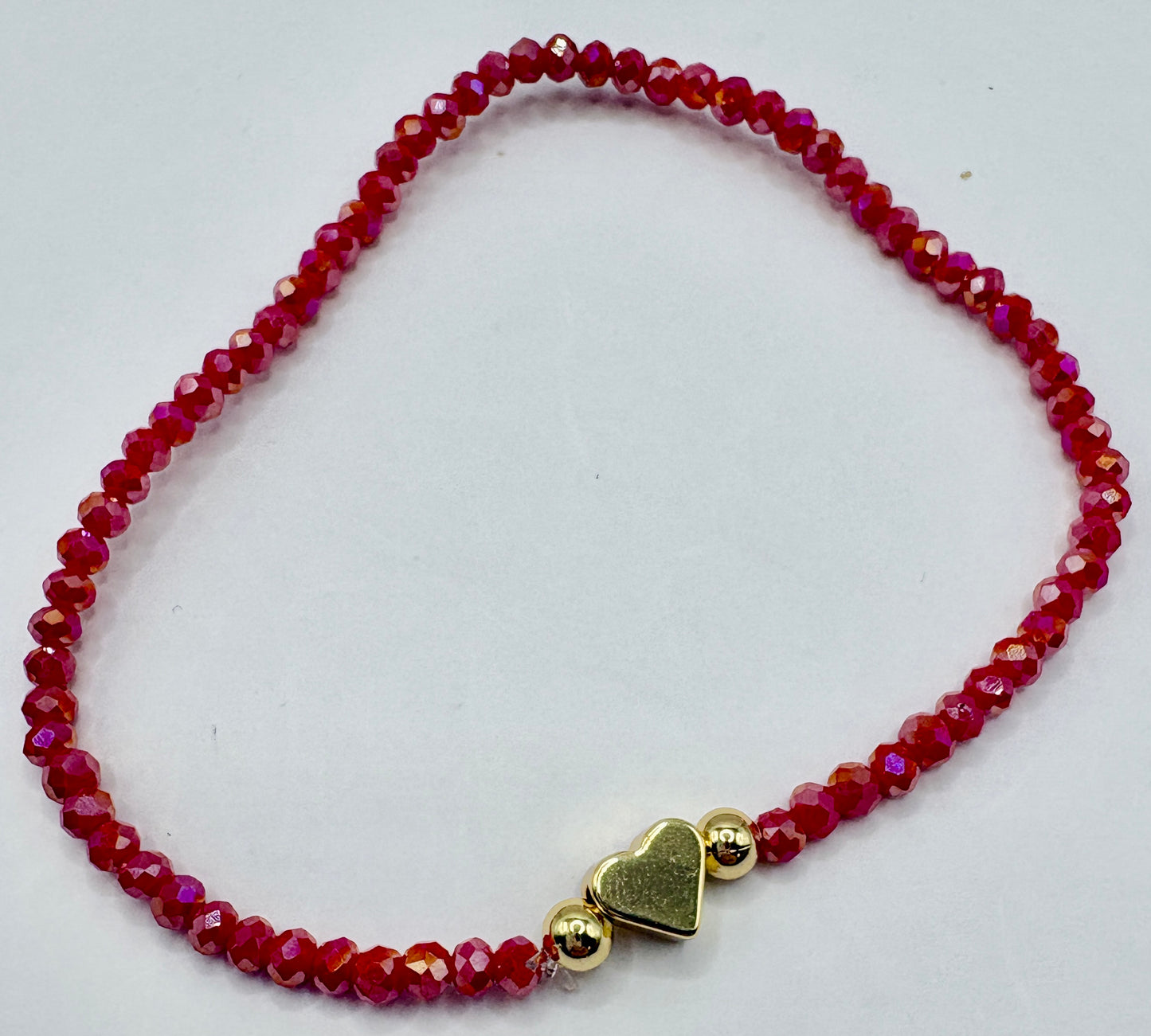 Red Heart Charm/3mm Beaded Stretch Bracelet/jj/ Code #8