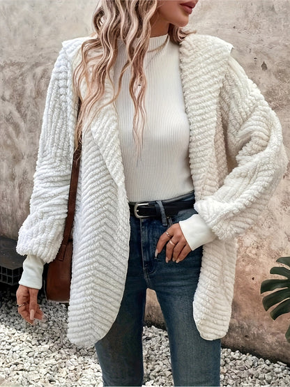 Open Front Long Sleeve Hooded Fuzzy Cardigan nt