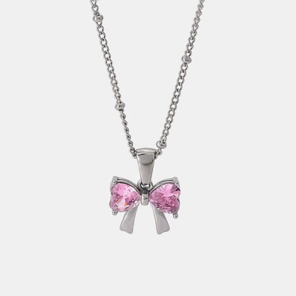 Stainless Steel Inlaid Zircon Bow Necklace Childrens
