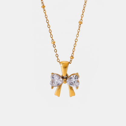 Stainless Steel Inlaid Zircon Bow Necklace Childrens
