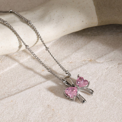 Stainless Steel Inlaid Zircon Bow Necklace Childrens