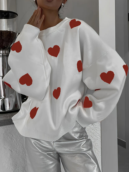 Valentine’s Day Heart Round Neck Long Sleeve Sweater nt