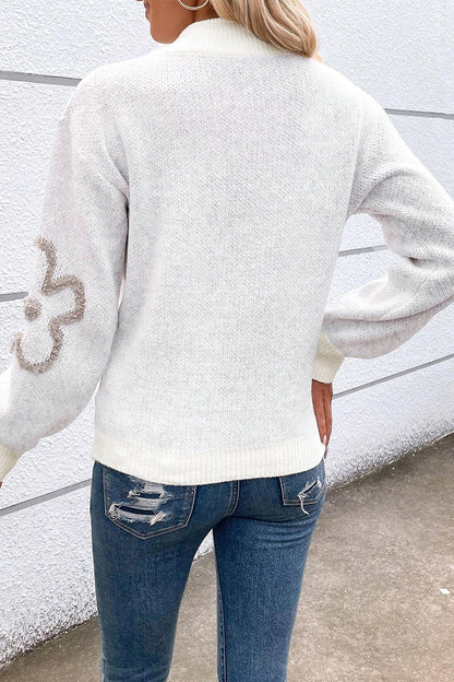 Flower Half Zip Dropped Shoulder Sweater nt