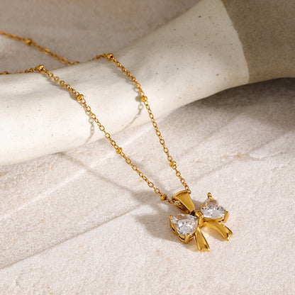 Stainless Steel Inlaid Zircon Bow Necklace Childrens