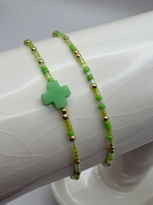 Green Cross 2mm Stretch Bracelet Set/jj/Code #5