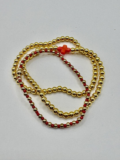 Red Cross Triple Set Beaded Bracelet/jj/Code #13