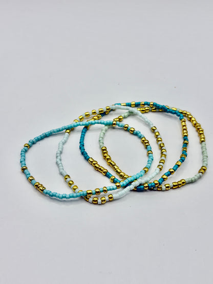 Gold/Blue/Teal Set Stretch Bracelets/jj/Code #3