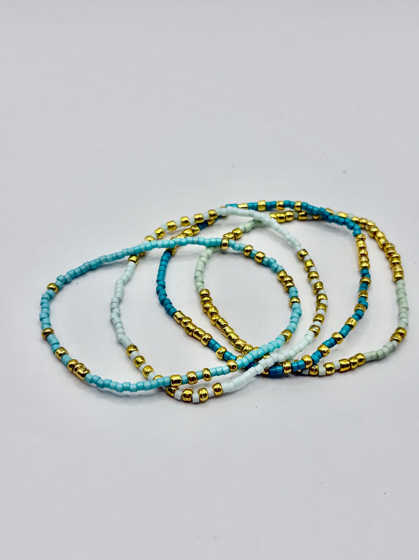 Gold/Blue/Teal Set Stretch Bracelets/jj/Code #3
