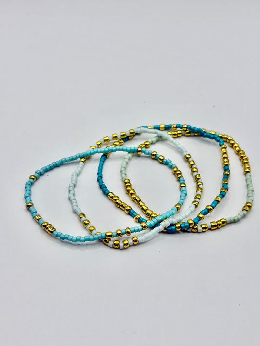 Gold/Blue/Teal Set Stretch Bracelets/jj/Code #3