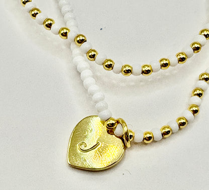 Jenn's Journey Stamped Heart Bracelet - White/Gold Beaded/jj/Code 11