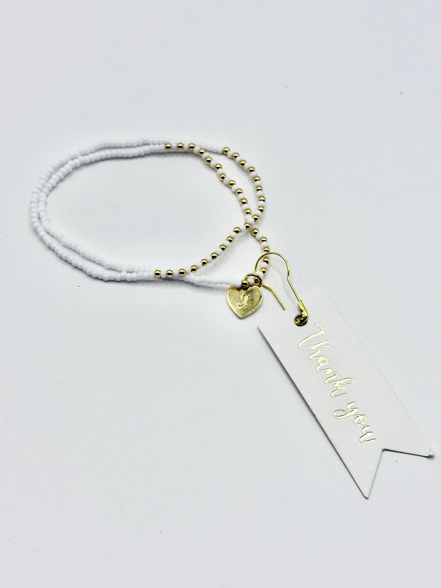 Jenn's Journey Stamped Heart Bracelet - White/Gold Beaded/jj/Code 11