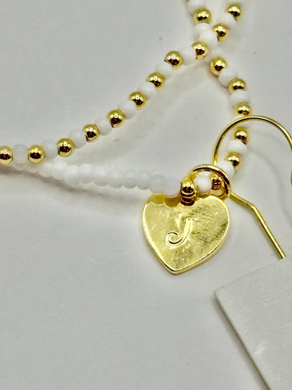 Jenn's Journey Stamped Heart Bracelet - White/Gold Beaded/jj/Code 11