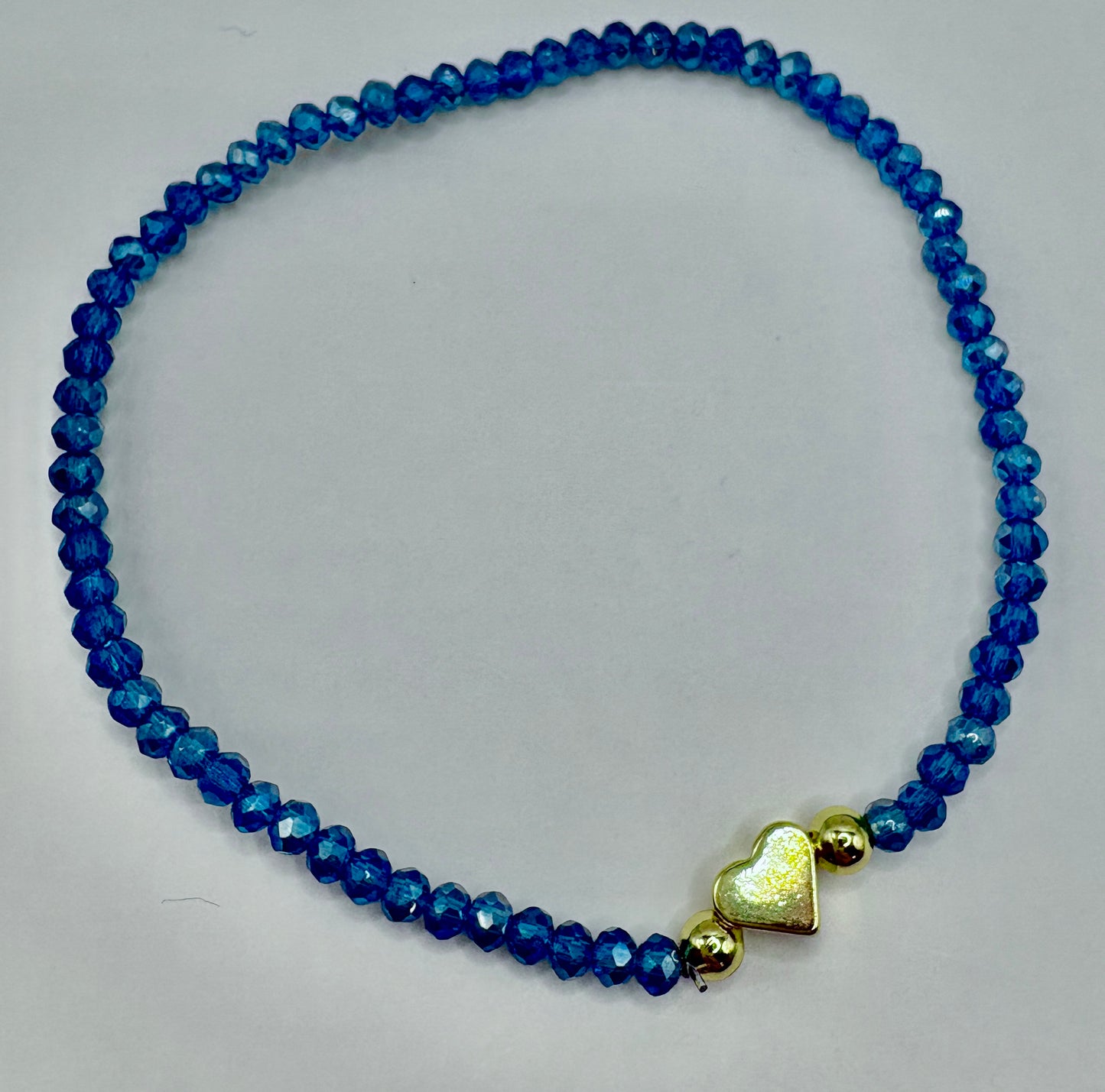 French Blue Heart Charm/3mm Beaded Stretch Bracelet/jj/ Code #8