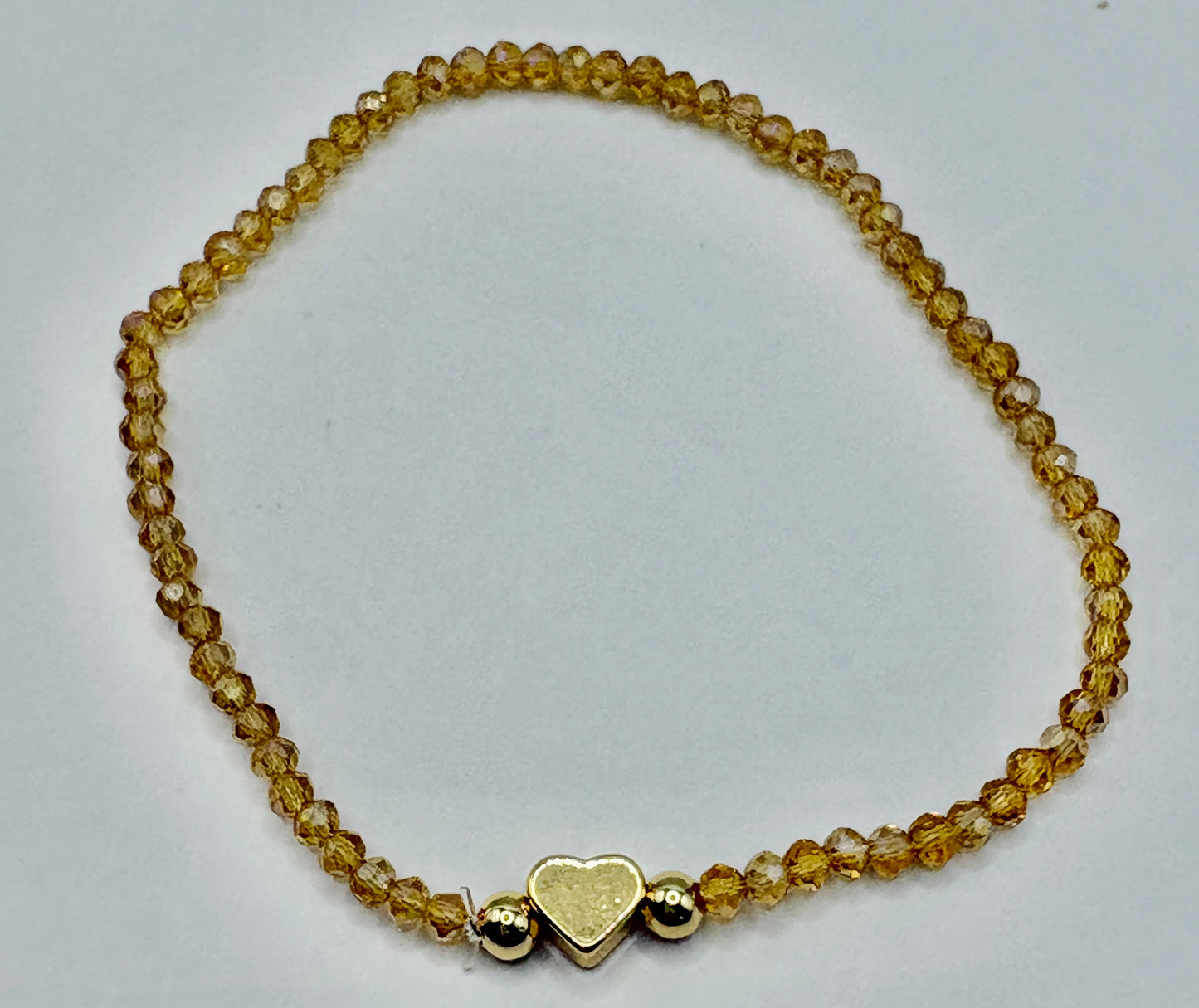 Amber Heart Charm/3mm Beaded Stretch Bracelet/jj/ Code #8
