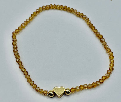 Amber Heart Charm/3mm Beaded Stretch Bracelet/jj/ Code #8