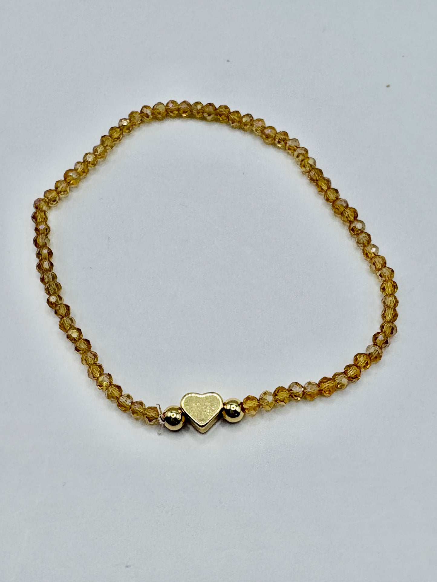 Amber Heart Charm/3mm Beaded Stretch Bracelet/jj/ Code #8