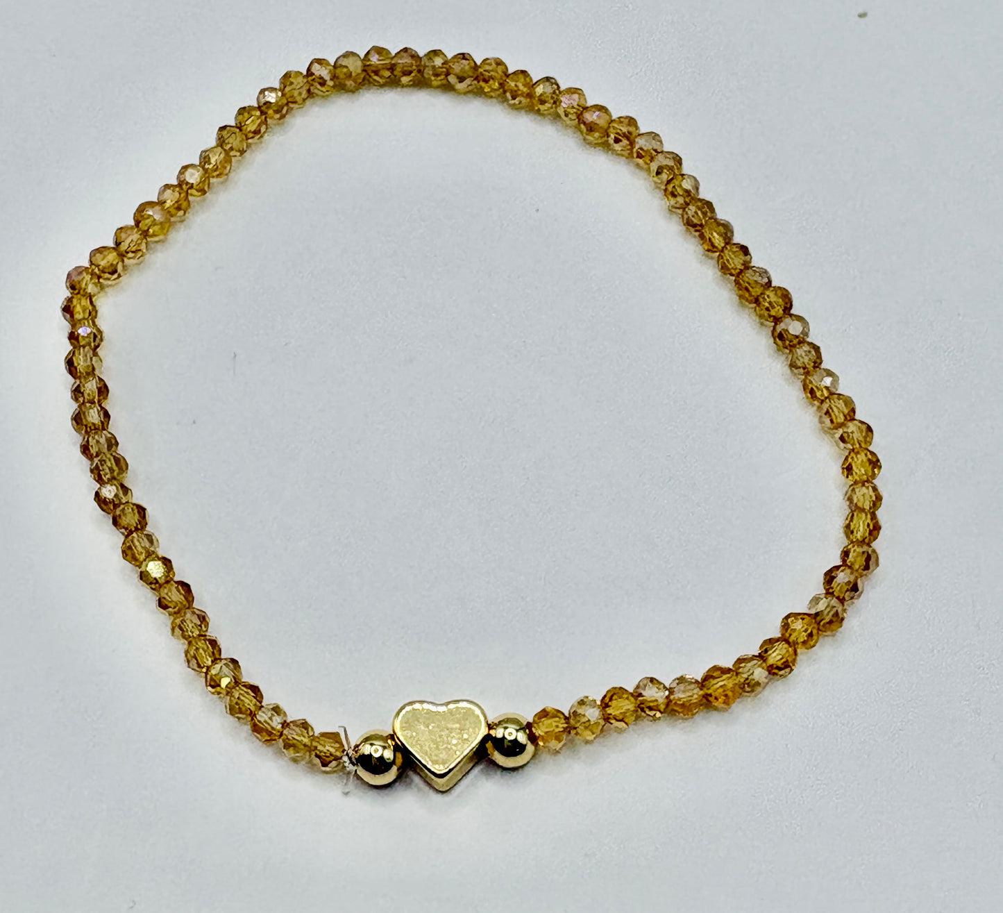 Amber Heart Charm/3mm Beaded Stretch Bracelet/jj/ Code #8