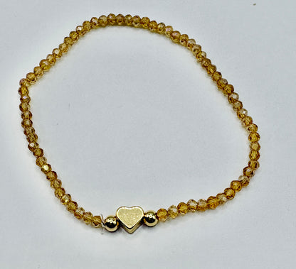 Amber Heart Charm/3mm Beaded Stretch Bracelet/jj/ Code #8