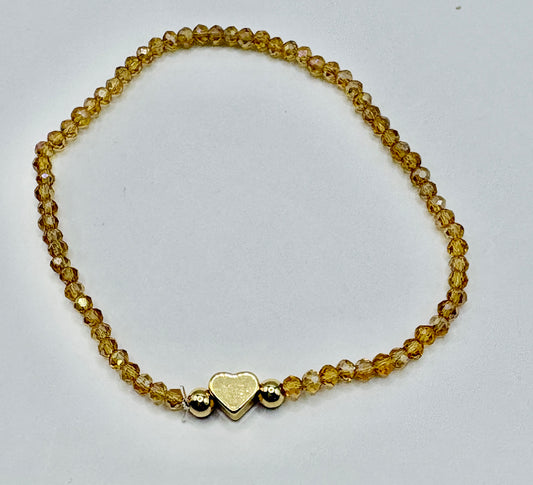 Amber Heart Charm/3mm Beaded Stretch Bracelet/jj/ Code #8