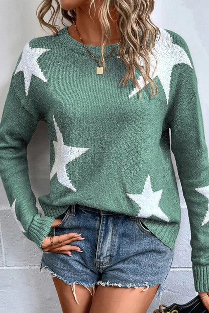 Star Round Neck Dropped Shoulder Sweater (Copy) (Copy)